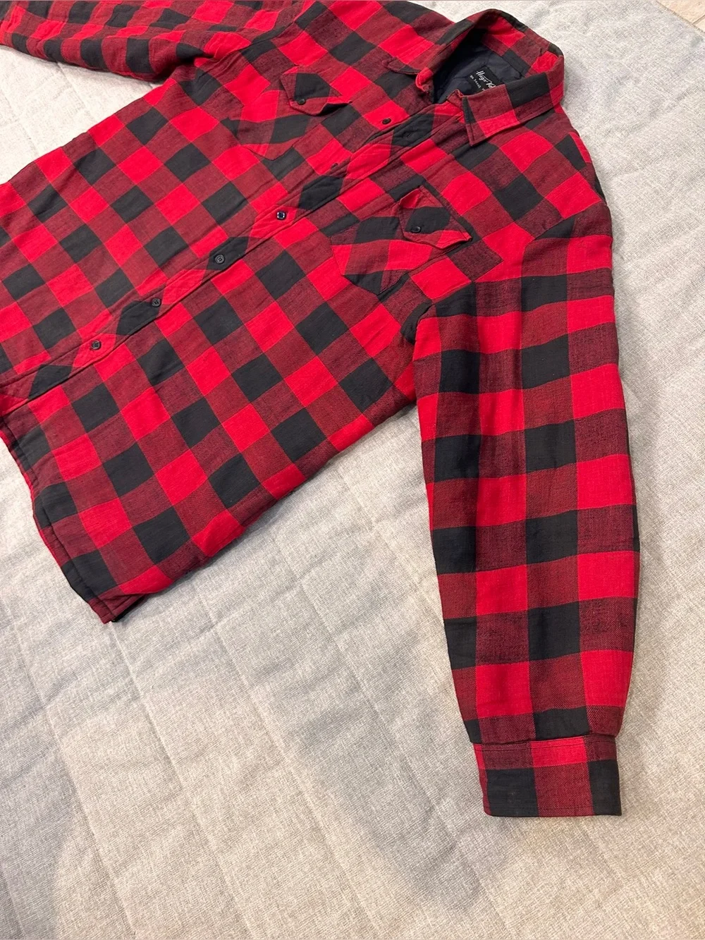 VTG Hugo Valentino Mens Shirt Flannel Jacket Quilted Lining Buffalo Plaid XL